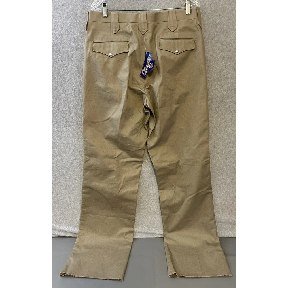 Circle S Western Pants Mens W33.5 Unhemmed Snap Flap Pockets Tan CP57-05 NWT
